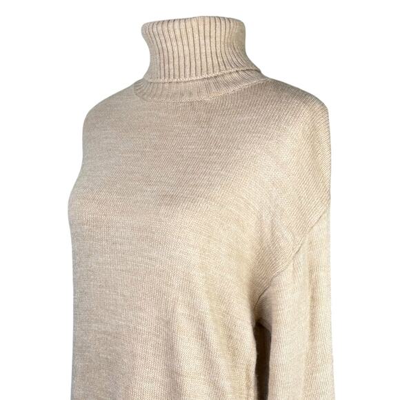 NA-KD Tan Knitted Oversized Long Sleeve Side Slit Turtleneck Midi Sweater Dress - Picture 6 of 12